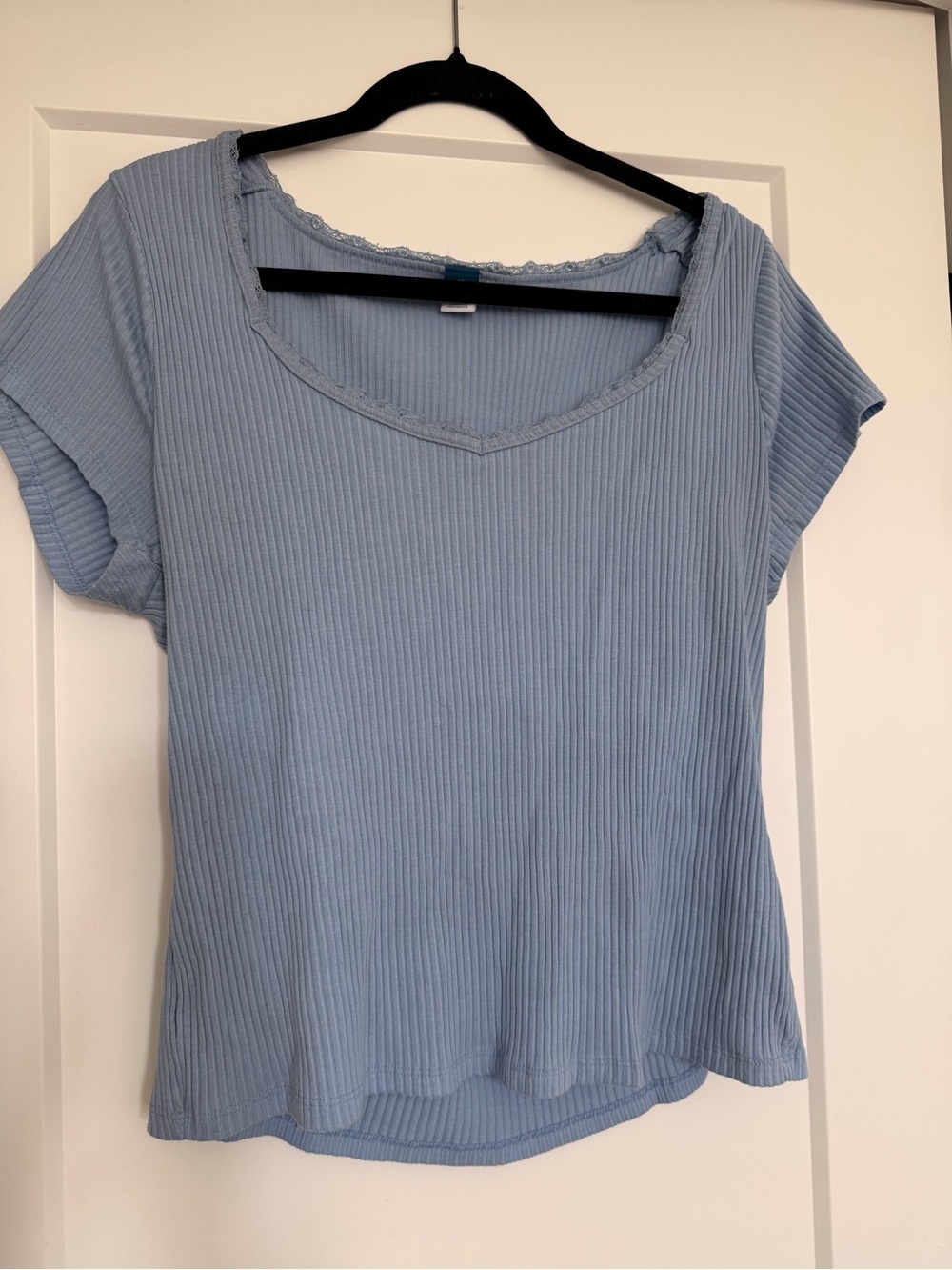 Old Navy Light Blue Ribbed Scoop Neck Short Sleeve Top